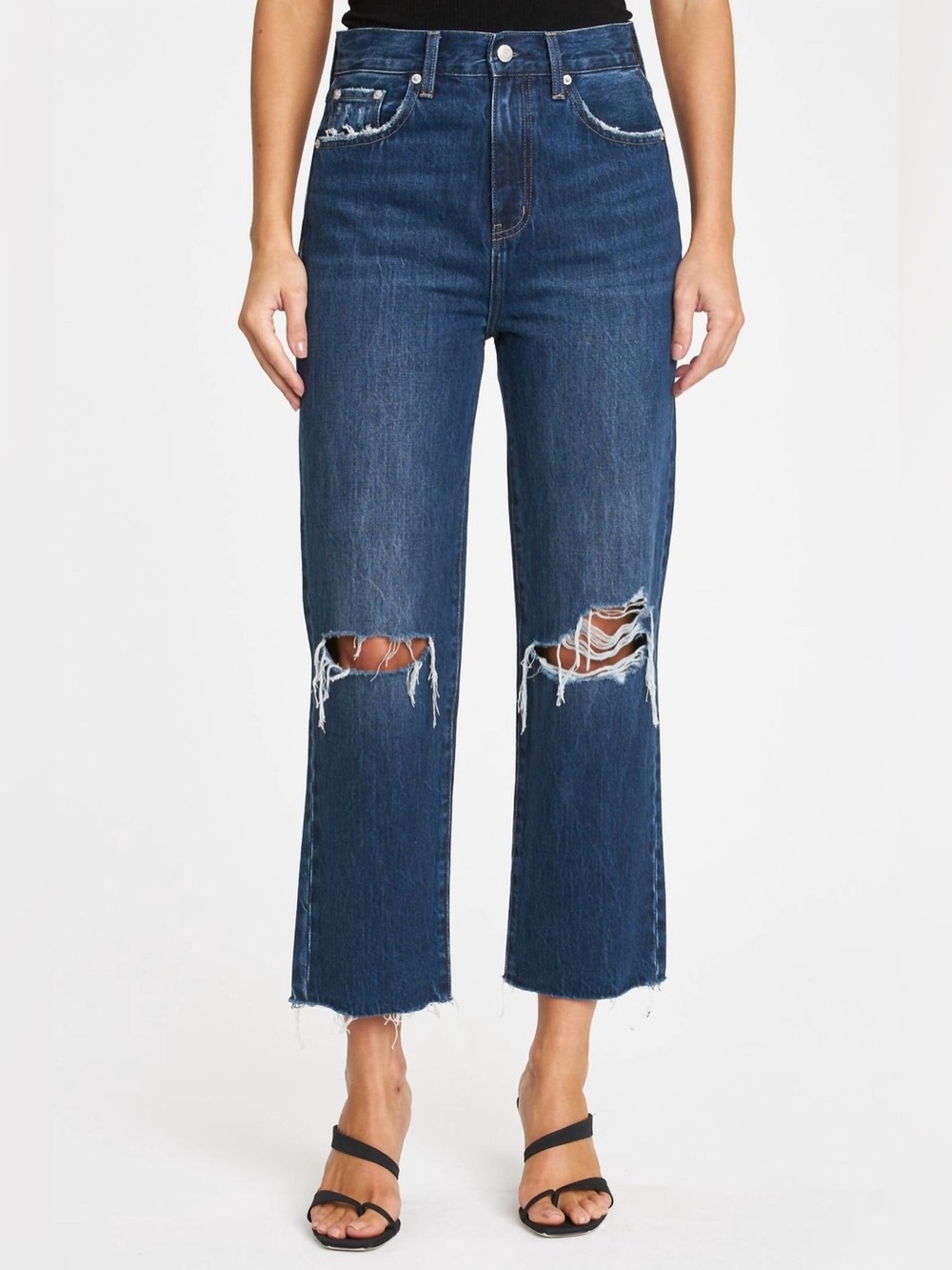 Pistola Dark Blue Distressed Cropped Jeans